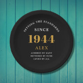 Geburtsname 1944 Black Gold Elegant Chic Pappteller