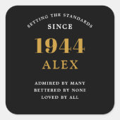 Geburtsname 1944 Black Gold Elegant Chic Quadratischer Aufkleber (Vorderseite)