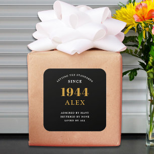 Geburtsname 1944 Black Gold Elegant Chic Quadratischer Aufkleber