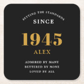 Geburtsname 1945 Black Gold Elegant Chic Rechteckiger Pappuntersetzer (Vorderseite)