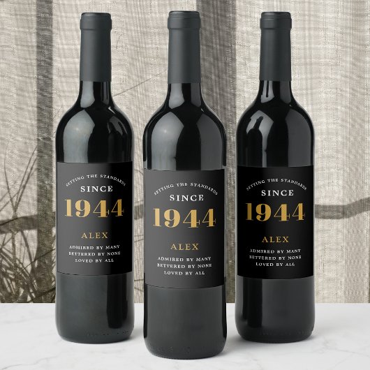 Geburtsname 1946 Black Gold Elegant Chic Weinetikett