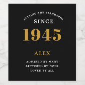 Geburtsname 1946 Black Gold Elegant Chic Weinetikett (Einzelnes Label)