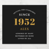 Geburtsname 1952 Black Gold Elegant Chic Schaumweinetikett (Einzelnes Label)