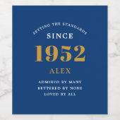 Geburtsname 1952 Blue Gold Elegant Chic Weinetikett (Einzelnes Label)