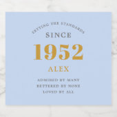 Geburtsname 1952 Blue Gray Elegant Chic Schaumweinetikett (Einzelnes Label)