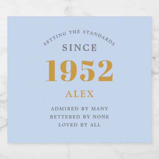 Geburtsname 1952 Blue Gray Elegant Chic Schaumweinetikett (Einzelnes Label)