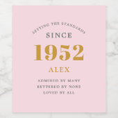 Geburtsname 1952 Rosa Gray Elegant Chic Weinetikett (Einzelnes Label)