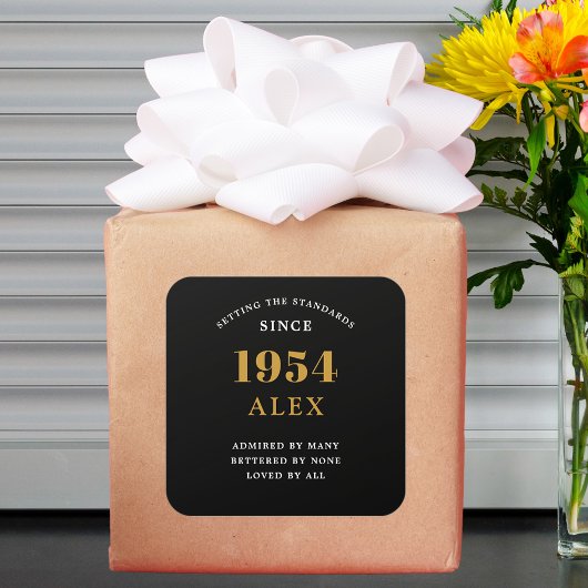 Geburtsname 1954 Black Gold Elegant Chic Quadratischer Aufkleber