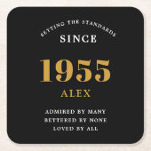 Geburtsname 1955 Black Gold Elegant Chic Rechteckiger Pappuntersetzer (Vorderseite)