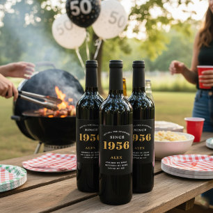 Geburtsname 1956 Black Gold Elegant Chic Weinetikett