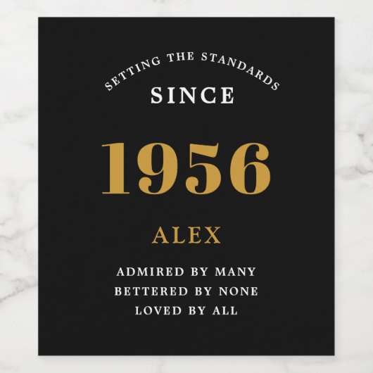 Geburtsname 1956 Black Gold Elegant Chic Weinetikett (Einzelnes Label)