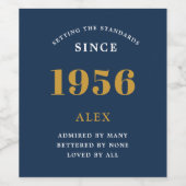 Geburtsname 1956 Blue Gold Elegant Chic Weinetikett (Einzelnes Label)
