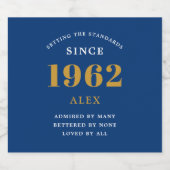 Geburtsname 1962 Blue Gold Elegant Chic Bierflaschenetikett (Einzelnes Label)