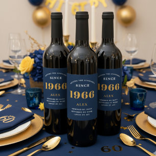 Geburtsname 1966 Blue Gold Elegant Chic Weinetikett
