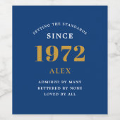 Geburtsname 1972 Blue Gold Elegant Weinetikett (Einzelnes Label)