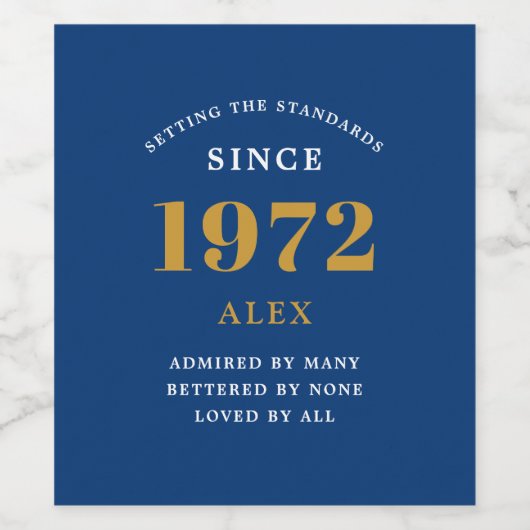 Geburtsname 1972 Blue Gold Elegant Weinetikett (Einzelnes Label)