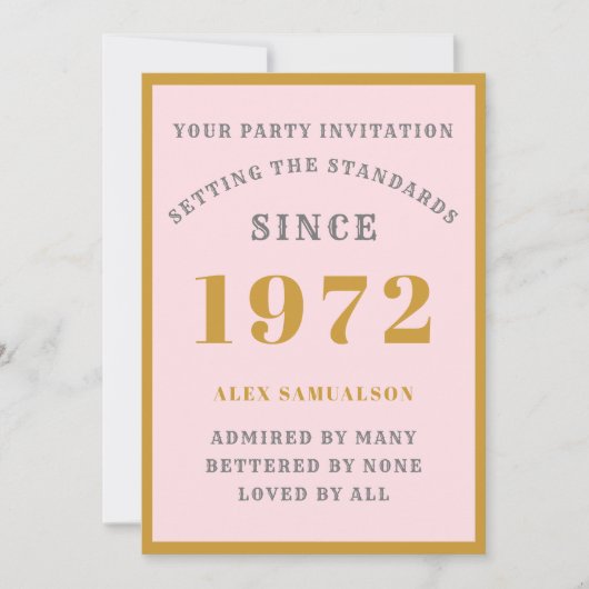 Geburtsname 1972 Elegant Chic Pink Gold Einladung (Vorderseite)