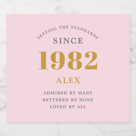 Geburtsname 1982 Rosa Gray Elegant Chic Bierflaschenetikett (Einzelnes Label)