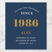 Geburtsname 1986 Blue Gold Elegant Chic Weinetikett (Einzelnes Label)