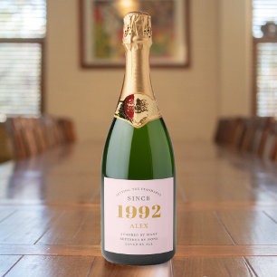 Geburtsname 1992 Rosa Gray Elegant Chic Schaumweinetikett