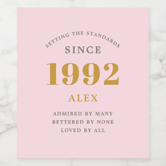 Geburtsname 1992 Rosa Gray Elegant Chic Weinetikett (Einzelnes Label)