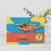 Geburtsname 7. Geburtstagshubschrauber Einladung (Stehend Vorderseite)