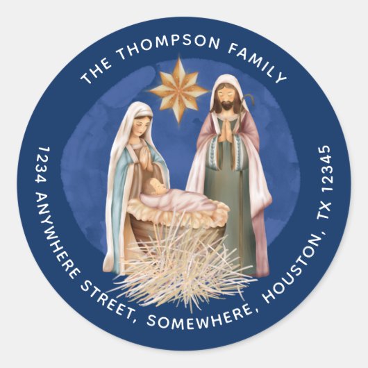 Geburtsname Adresse Gold Text Blau Runder Aufkleber (Vorderseite)