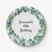 Geburtsname Eukalyptus-Grünkranz Pappteller (Vorderseite)