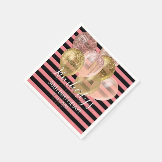 Geburtsname Goldballons, Korallen und schwarze Str Serviette (Ecke)