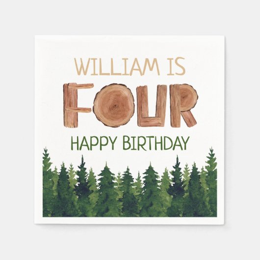 Geburtsname Rustikale Grüne Bäume Serviette (Vorderseite)