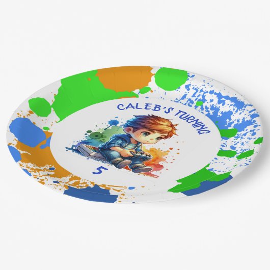 Geburtsname und Alter Personalisiert Pappteller (Schrägansicht)