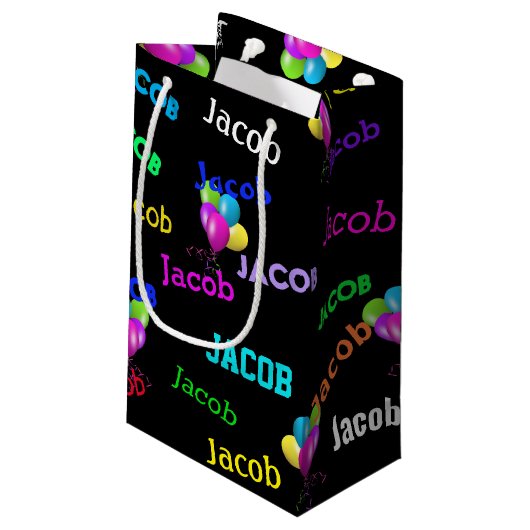 Geburtsname und Ballonbukett Kleine Geschenktüte (Rückseite Schrägansicht)