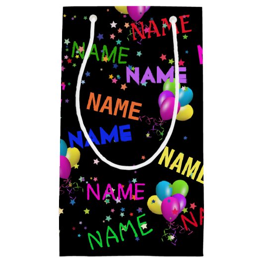 Geburtsname und Ballons in Sternen Kleine Geschenktüte (Vorderseite)