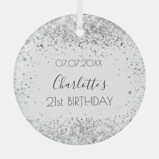 Geburtsname: Weißer Glitzer Ornament Aus Glas (Vorderseite)