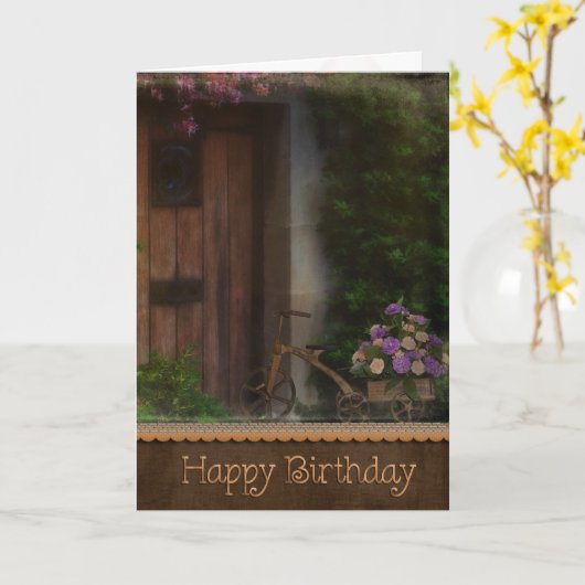 Geburtsnelken mit Dreirad Karte (Gelbe Blume)