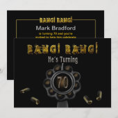 GEBURTSPARTEINVITATION - 70. - BANG BANG! EINLADUNG (Vorne/Hinten)