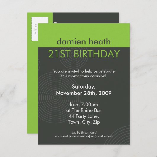 GEBURTSPARTEINVITATION :: dynamisch zentrierter P1 Einladungspostkarte (Vorne/Hinten)