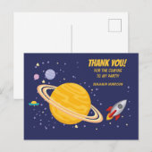 Geburtsplaneten und Raketenschiff im Weltraum Postkarte (Vorne/Hinten)