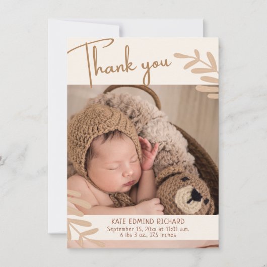 Geburtsstat Baby Birth Ankündigung Vielen Dank (Vorderseite)