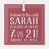 Geburtsstat des Babys zu Weihnachten Ornament Aus Glas (Vorderseite)