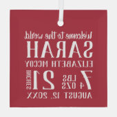 Geburtsstat des Babys zu Weihnachten Ornament Aus Glas (Rückseite)