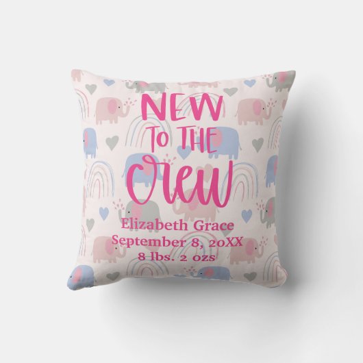 Geburtsstat Elephants Rainbows Boho neu in der Cre Kissen (Rückseite)