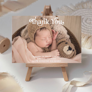 Geburtsstatistiken 2 Fotos Typografie Baby Shower Dankeskarte