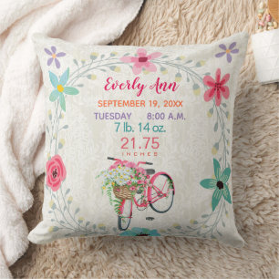 Geburtsstatistiken Baby Mädchen Vintage Retro Rosa Kissen