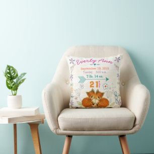 Geburtsstatistiken Baby Mädchen Waldtiere Fuchs Kissen
