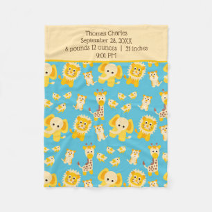Geburtsstatistiken Blau Gelbe Jungle Safari Tiere Fleecedecke