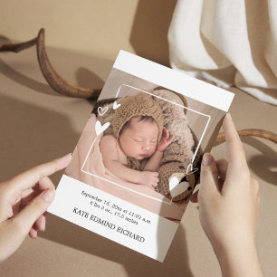 Geburtsstatistiken Fotos Handgeschriebene Babypart Dankeskarte