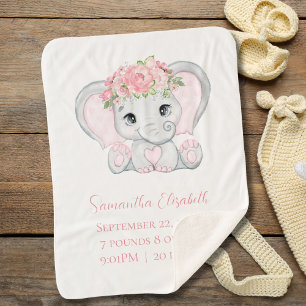 Geburtsstatistiken Rosa Baby Elefant Baby Mädchen  Sherpadecke