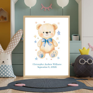 Geburtsstatistiken Teddybär Blaue Schleife Baby Ju Poster