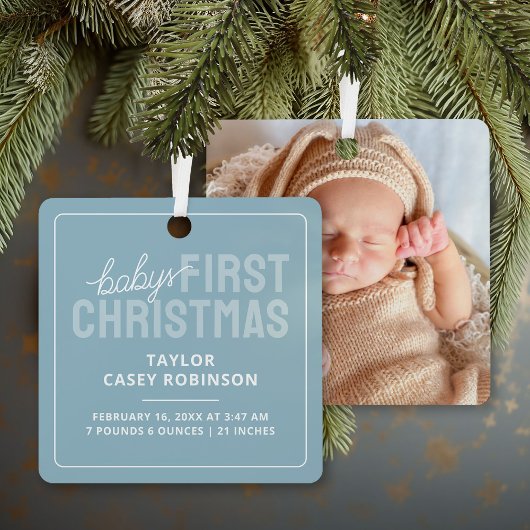 Geburtsstats Babys Erstes Weihnachtsfest Foto Ornament Aus Metall